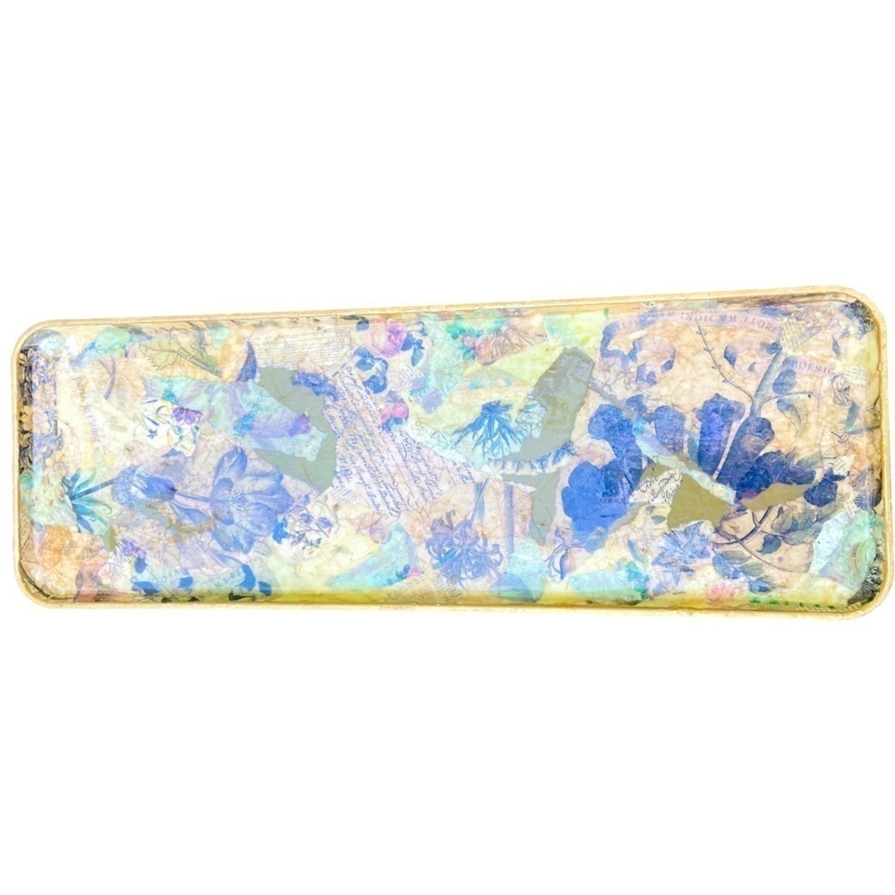 Artisan made table tray signed romantic floral print deco page effect 10 x 30 in